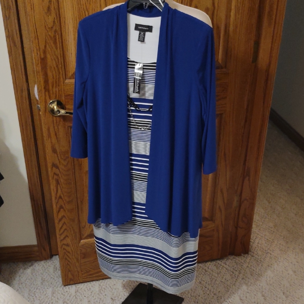 R & M Richards Blue and White Striped Midi Dress